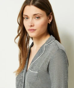 Einfarbiges Pyjamahemd GRAU -Damen mode Geschaft 651599502 b