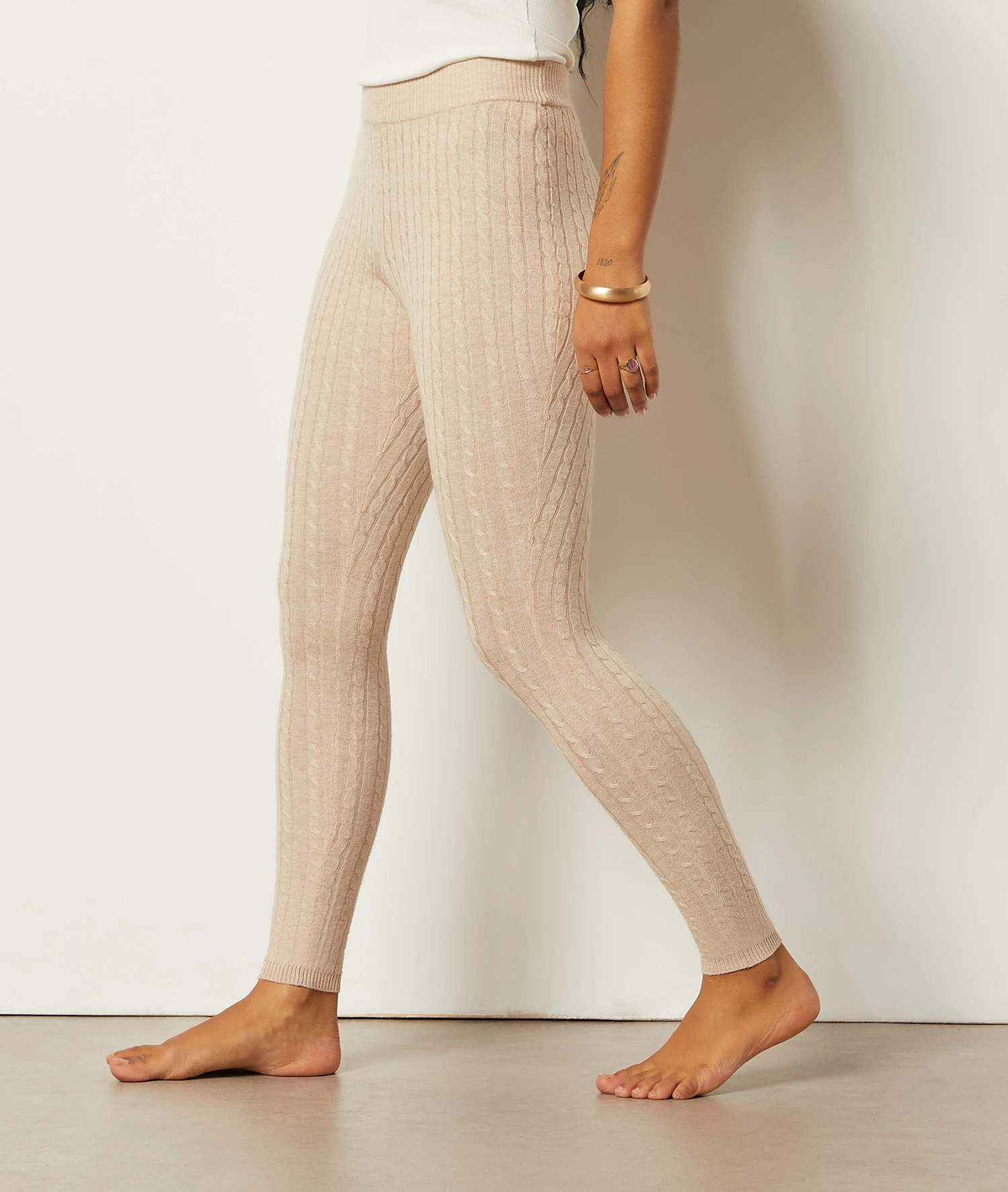 Leggings Mit Zopfmuster BEIGE 5 Leggings Mit Zopfmuster BEIGE – Bild 3