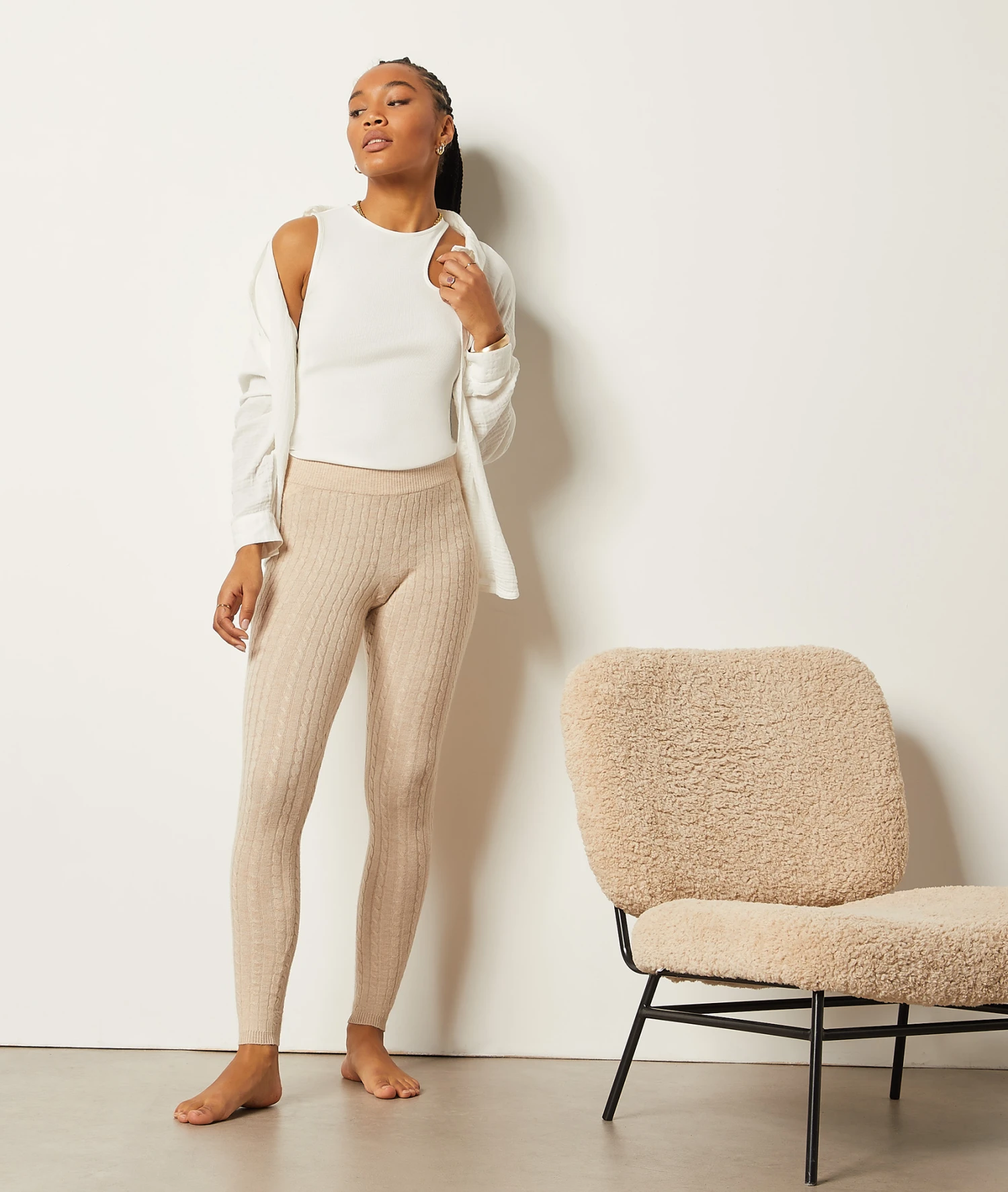 Leggings Mit Zopfmuster BEIGE 3 Leggings Mit Zopfmuster BEIGE