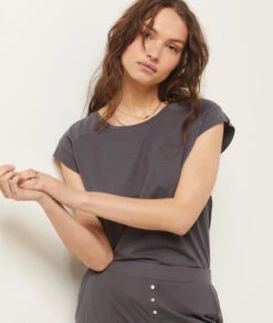 Top Mit Kurzen Ärmeln ANTHRAZIT -Damen mode Geschaft 653138604 b