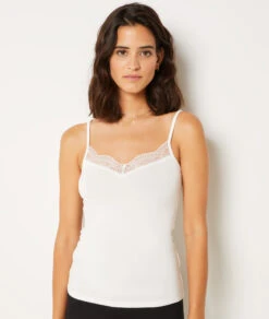 Trägertop Mit Spitze Am Dekolleté ECRU -Damen mode Geschaft 653450180 c