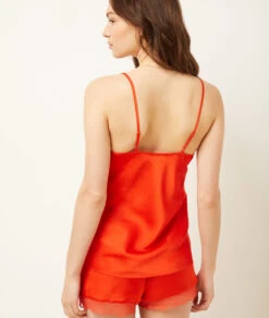 Seidig Schimmerndes Caraco Mit Spitze Am Dekolleté ORANGE -Damen mode Geschaft 653508163 a