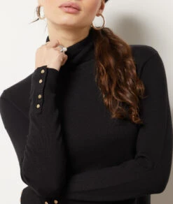 Kleid Mit Rollkragen, Strick SCHWARZ -Damen mode Geschaft 653605605 b