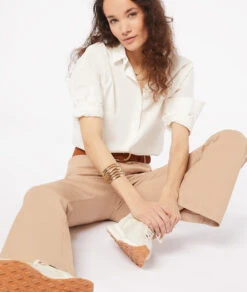 Hose Mit Weitem Schnitt Aus Baumwollmischgewebe BEIGE -Damen mode Geschaft 653655283 6