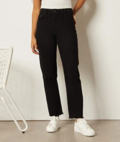 Schmale Jeans Mit Hoher Taille100 % Baumwolle SCHWARZ -Damen mode Geschaft 653729005 6