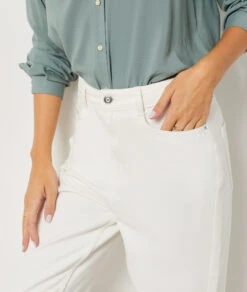 Jeans Mit Hoher Taille Im Karottenschnitt, 100 % Baumwolle WEISS -Damen mode Geschaft 653731701 b