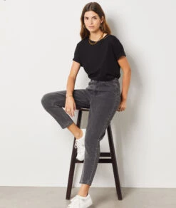 Jeans Im Mom-Schnitt, Hohe Taille, 100 % Baumwolle ANTHRAZIT 9 Jeans Im Mom-Schnitt, Hohe Taille, 100 % Baumwolle ANTHRAZIT -Damen mode Geschaft 653731704 6
