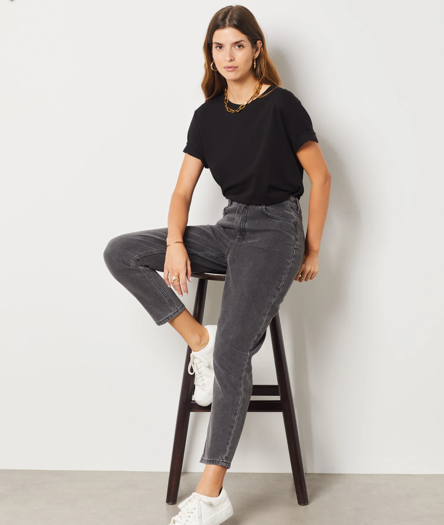 Jeans Im Mom-Schnitt, Hohe Taille, 100 % Baumwolle ANTHRAZIT 5 Jeans Im Mom-Schnitt, Hohe Taille, 100 % Baumwolle ANTHRAZIT – Bild 3