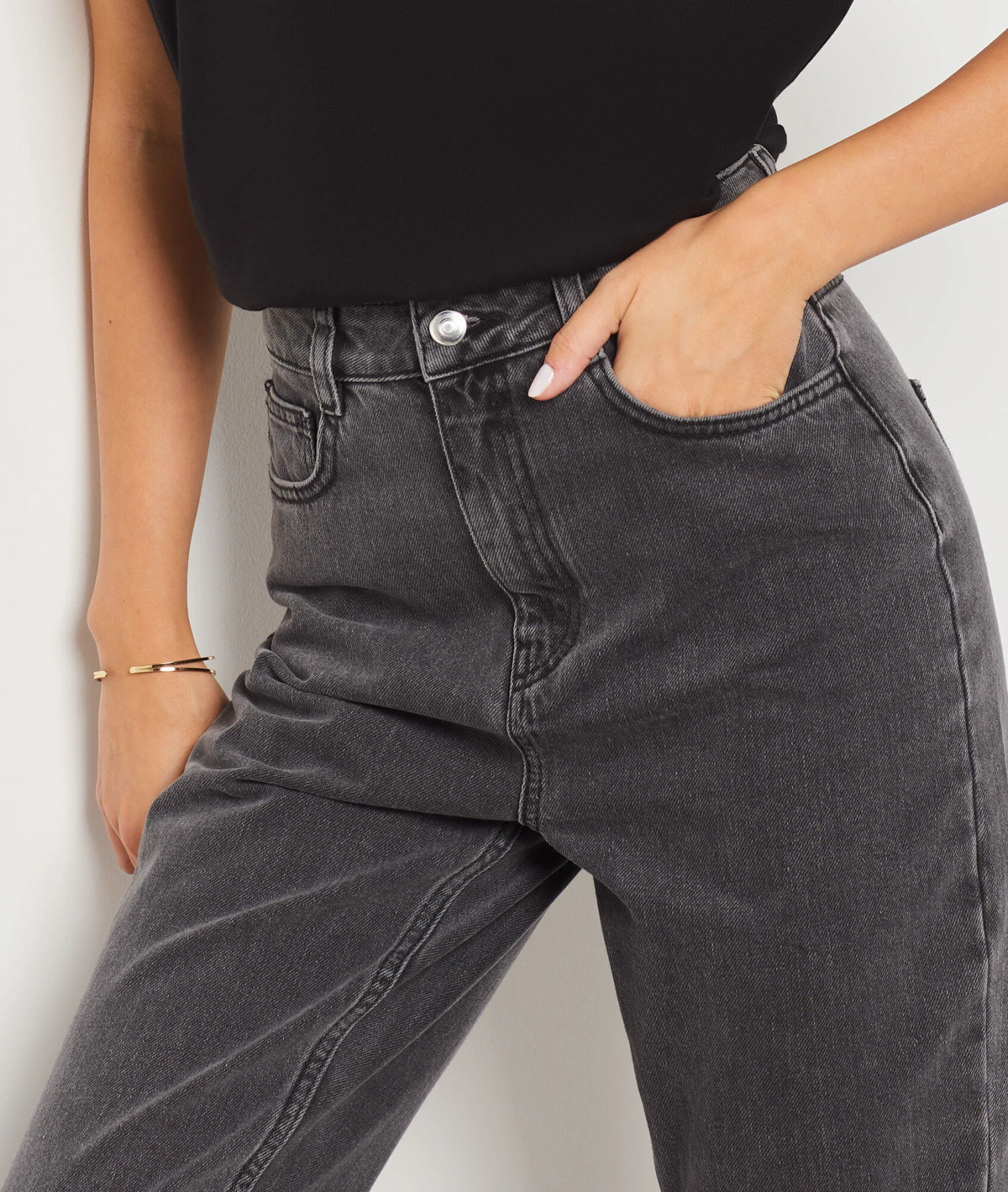 Jeans Im Mom-Schnitt, Hohe Taille, 100 % Baumwolle ANTHRAZIT 6 Jeans Im Mom-Schnitt, Hohe Taille, 100 % Baumwolle ANTHRAZIT – Bild 4
