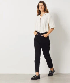 Jeans Mit Hoher Taille Im Karottenschnitt, 100 % Baumwolle SCHWARZ