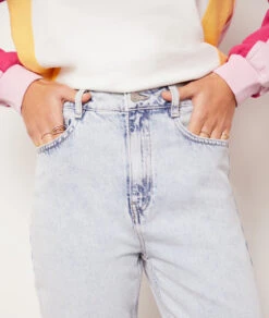 Jeans Im Mom-Schnitt, Hohe Taille, 100 % Baumwolle HIMMELBLAU -Damen mode Geschaft 653731720 b