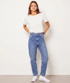 Jeans Im Mom-Schnitt, Hohe Taille, 100 % Baumwolle BLAU -Damen mode Geschaft 653731722 6