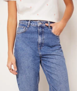 Jeans Im Mom-Schnitt, Hohe Taille, 100 % Baumwolle BLAU -Damen mode Geschaft 653731722 b