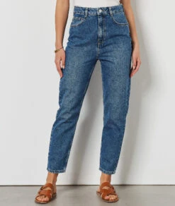 Jeans Im Mom-Schnitt, Hohe Taille, 100 % Baumwolle BLAU -Damen mode Geschaft 653731722 c