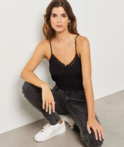 Caraco Mit Spitze Am Ausschnitt SCHWARZ -Damen mode Geschaft 653747405 c