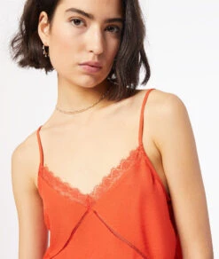 Caraco Mit Spitze Am Ausschnitt ORANGE -Damen mode Geschaft 653747463 b