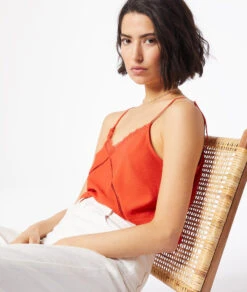 Caraco Mit Spitze Am Ausschnitt ORANGE -Damen mode Geschaft 653747463 c