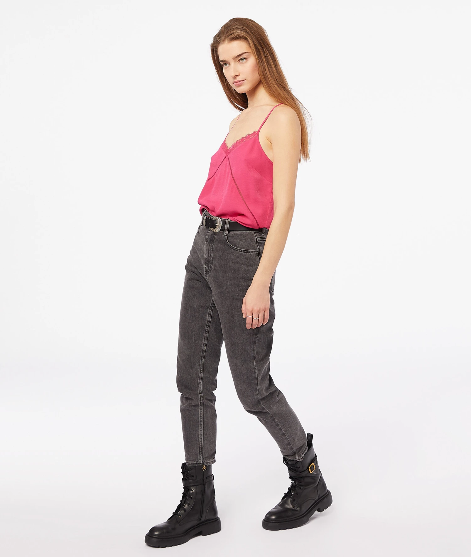 Caraco Mit Schmalen Streifen Und Spitze Am Dekolleté FUCHSIA 5 Caraco Mit Schmalen Streifen Und Spitze Am Dekolleté FUCHSIA – Bild 3