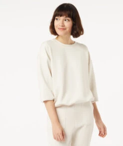 Top Mit Langen Ärmeln, In Der Taille Gerafft BEIGE -Damen mode Geschaft 653771583 c