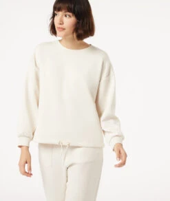 Top Mit Langen Ärmeln, In Der Taille Gerafft BEIGE