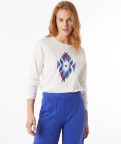 T-Shirt Mit Langen Ärmeln, Bestickt ECRU