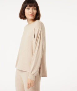 Top Mit Langen Ärmeln TAUPE