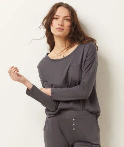 Top Mit Langen Ärmeln ANTHRAZIT -Damen mode Geschaft 653785304 b