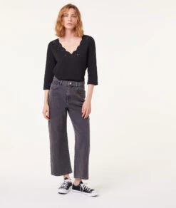 T-Shirt Mit Langen Ärmeln Und Durchbrochenen Details SCHWARZ -Damen mode Geschaft 653791505 6