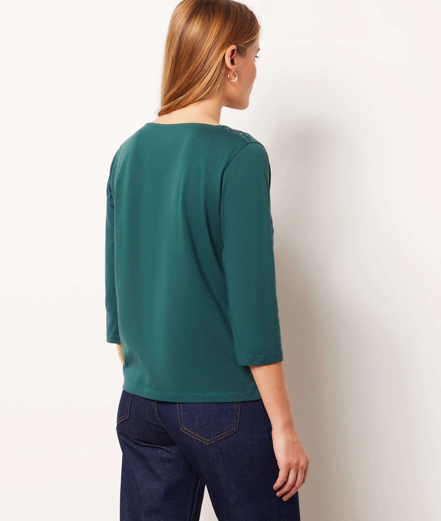 T-Shirt Mit 3/4-Ärmeln Und Gestickten Details GRÜN 4 T-Shirt Mit 3/4-Ärmeln Und Gestickten Details GRÜN – Bild 2