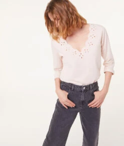 T-Shirt Mit Langen Ärmeln Und Durchbrochenen Details BLUSH 9 T-Shirt Mit Langen Ärmeln Und Durchbrochenen Details BLUSH -Damen mode Geschaft 653791594 c