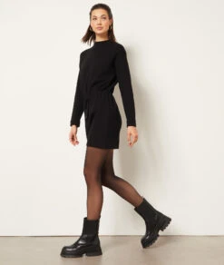Kleid Mit Kordel In Der Taille SCHWARZ -Damen mode Geschaft 653802805 6