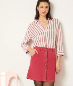 Kurzer Gerippter Rock GRANATROT -Damen mode Geschaft 653814575 6