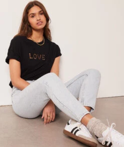 Top Mit Kurzen Ärmeln, Durchbrochen, „love“ SCHWARZ 9 Top Mit Kurzen Ärmeln, Durchbrochen, „love“ SCHWARZ -Damen mode Geschaft 653823305 6