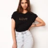 Top Mit Kurzen Ärmeln, Durchbrochen, „love“ SCHWARZ 2 Top Mit Kurzen Ärmeln, Durchbrochen, „love“ SCHWARZ -Damen mode Geschaft 653823305 x