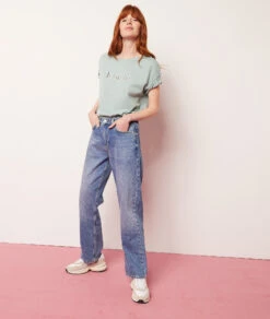 T-Shirt Mit Kurzen Ärmeln, 100 % Baumwolle SELADONGRÜN -Damen mode Geschaft 653823338 6