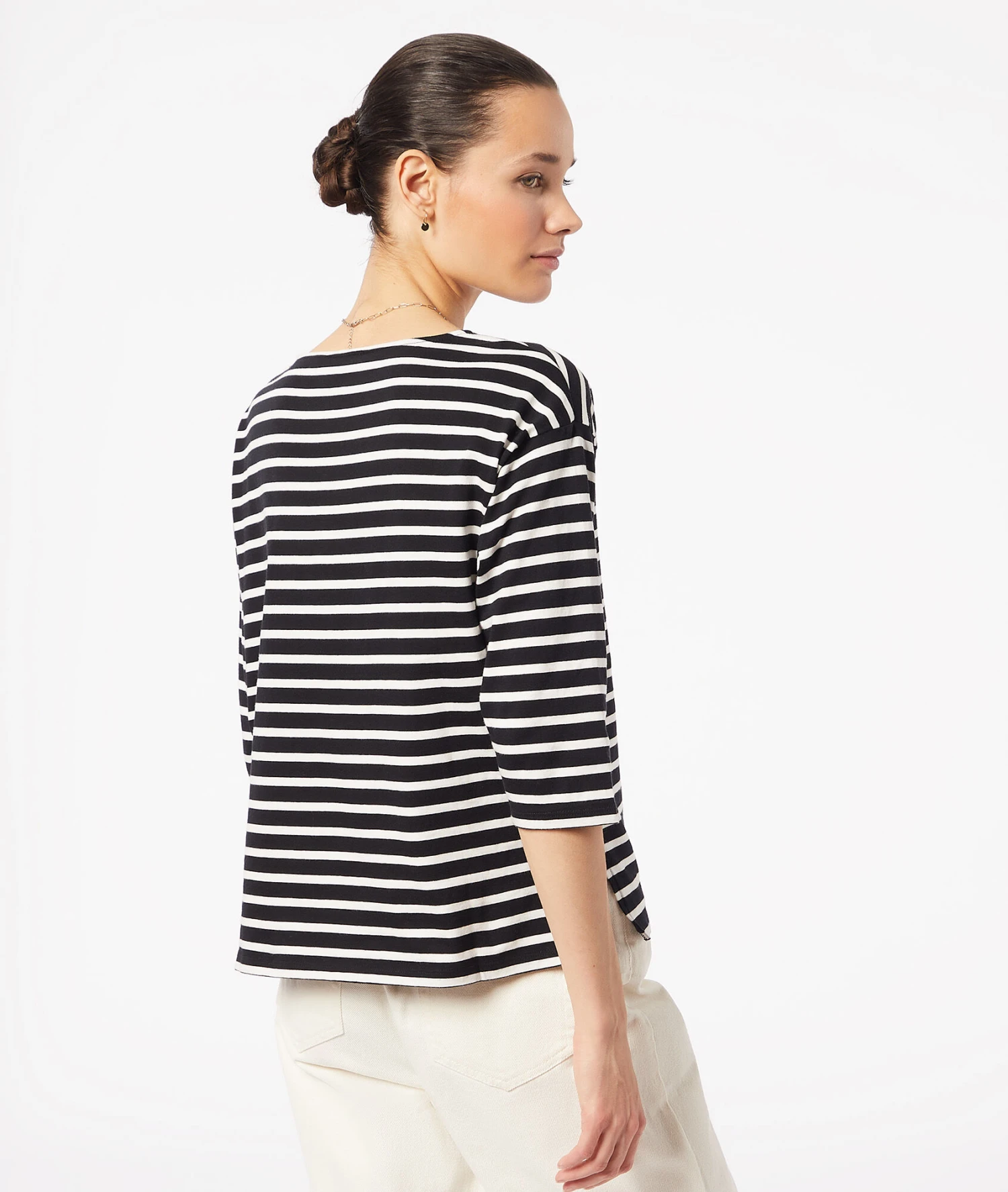 Gestreiftes T-Shirt Mit 3/4-Ärmeln SCHWARZ 4 Gestreiftes T-Shirt Mit 3/4-Ärmeln SCHWARZ – Bild 2