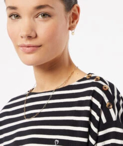 Gestreiftes T-Shirt Mit 3/4-Ärmeln SCHWARZ 10 Gestreiftes T-Shirt Mit 3/4-Ärmeln SCHWARZ -Damen mode Geschaft 653827805 b