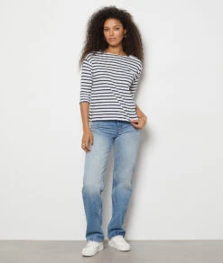 Gestreiftes T-Shirt Mit 3/4-Ärmeln MARINEBLAU 9 Gestreiftes T-Shirt Mit 3/4-Ärmeln MARINEBLAU -Damen mode Geschaft 653827825 6