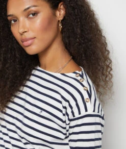 Gestreiftes T-Shirt Mit 3/4-Ärmeln MARINEBLAU 10 Gestreiftes T-Shirt Mit 3/4-Ärmeln MARINEBLAU -Damen mode Geschaft 653827825 b