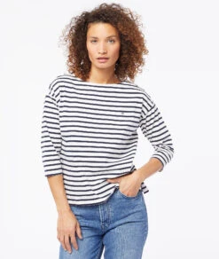 Gestreiftes T-Shirt Mit 3/4-Ärmeln MARINEBLAU 11 Gestreiftes T-Shirt Mit 3/4-Ärmeln MARINEBLAU -Damen mode Geschaft 653827825 c