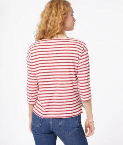 Gestreiftes T-Shirt Mit 3/4-Ärmeln Und Aus 100 % Baumwolle ROT -Damen mode Geschaft 653827873 a