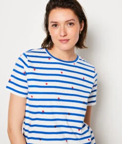 T-Shirt Mit Kurzen Ärmeln, 100 % Baumwolle MARINEBLAU -Damen mode Geschaft 653834025 b