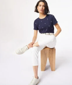 T-Shirt Mit Kurzen Ärmeln, 100 % Baumwolle MARINEBLAU -Damen mode Geschaft 653834025 c