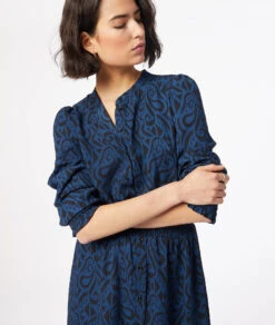 Langes Kleid Mit Print MARINEBLAU -Damen mode Geschaft 653837837 b