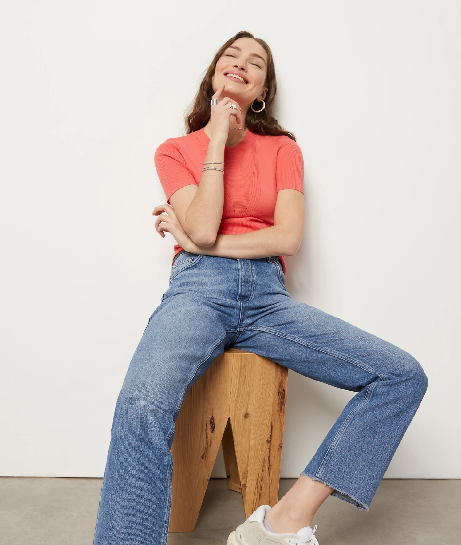 T-Shirt Mit Kurzen Ärmeln Aus Feinem Strick KORALLE 3 T-Shirt Mit Kurzen Ärmeln Aus Feinem Strick KORALLE