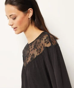 Kleid Mit Stickerei Am Dekolleté SCHWARZ -Damen mode Geschaft 653869905 b