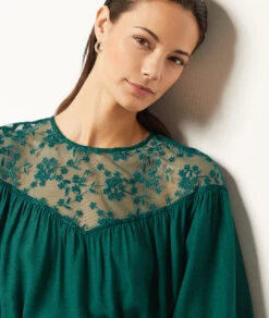 Kleid Mit Stickerei Am Dekolleté GRÜN 10 Kleid Mit Stickerei Am Dekolleté GRÜN -Damen mode Geschaft 653869946 b