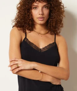 Caraco Mit Spitze Am Ausschnitt SCHWARZ 10 Caraco Mit Spitze Am Ausschnitt SCHWARZ -Damen mode Geschaft 653876605 b