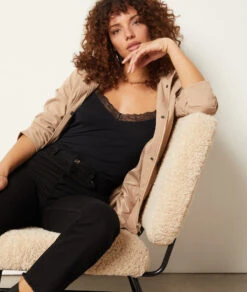 Caraco Mit Spitze Am Ausschnitt SCHWARZ 11 Caraco Mit Spitze Am Ausschnitt SCHWARZ -Damen mode Geschaft 653876605 c