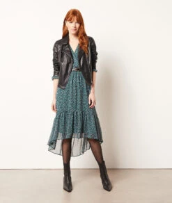 Langes Kleid Mit Print GRÜN -Damen mode Geschaft 653897733 6